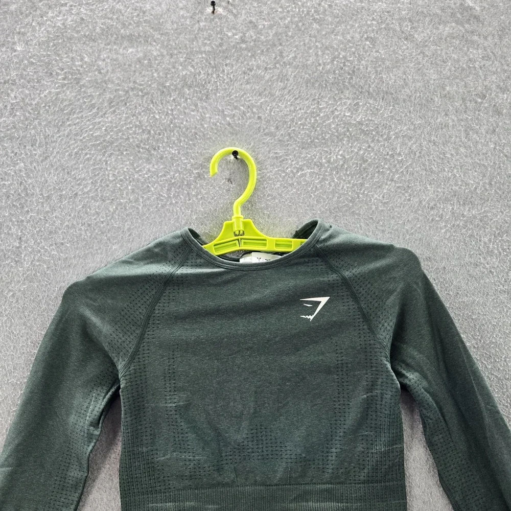 Gymshark Women Activewear‎ Top S Green Elastane Nylon Long Sleeve Crop
